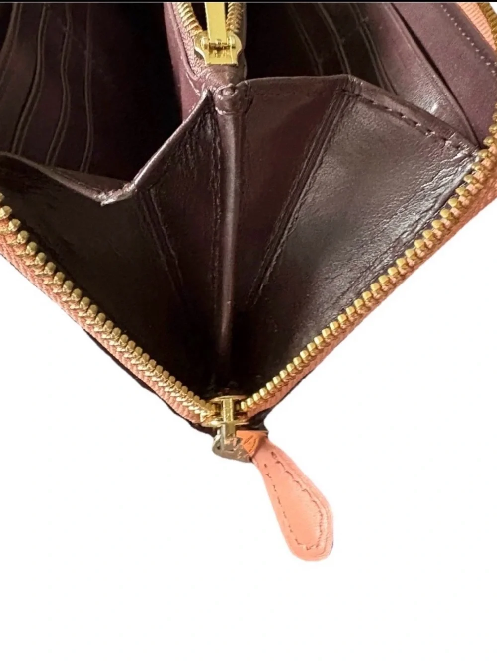 Coach Croc-Embossed Zip Wallet in Coral Peach with Gold Hardware